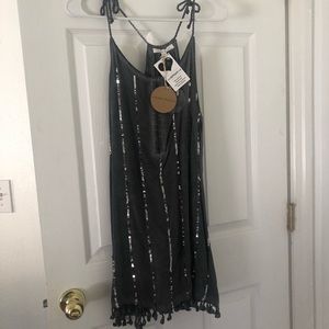 Honey punch grey sequin dress with tassels NWT